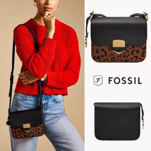 파슬 Fossil ZB11100 여자 가방 레오파드 Lennox 송아지 가죽 플랩 크로스백