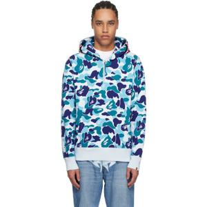 25 FW BAPE 남성 블루 ABC 카모 샤크 집업 후드티 242546M202051