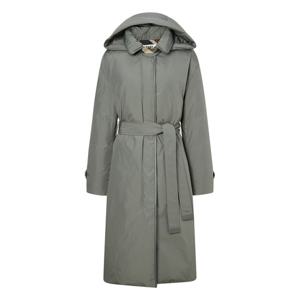 닥스 여성 24FW 구스다운 카키 트렌치형 탈착 후드 양가죽 배색 롱 경량다운 점퍼 DLJU4D005K2