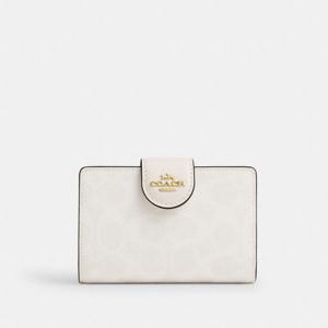 코치 미디엄 코너 지퍼 지갑 시그니처 캔버스 CW786-IMXU5 화이트/체크