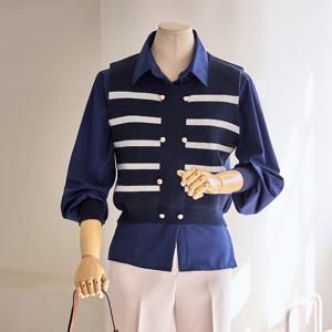 [커스텀에이블] 더블버튼 니트조끼 블라우스_T2503BL601A