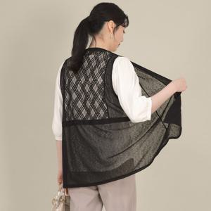 애비뉴투지 엄마옷 시스루 체크 레이스 봄 여름 오픈형 하프 조끼 V03535