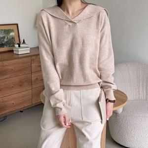 숄카라 브이 여성 비스코스니트 연보라티셔츠