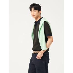 [빈폴멘] [빈폴솔솔니트] 투톤 텍스처 칼라넥 니트  카키 (BC5351C32H)