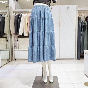 [밸리걸] 플라워 프린트 밴딩 티어드 데님 코튼 스커트 241670