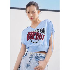 [에고이스트][CAPSULE LINE] 숄더 레이스업 크롭 v넥 니트 베스트 (EQ2KV560)