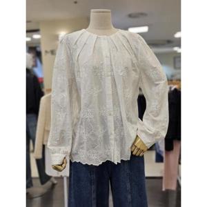 오조크 세이브존01 코튼 핀턱 라운드넥 플라워 블라우스 스HOTSCBR501P