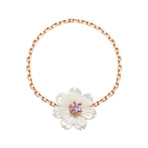 [비앤비골드] 14K 블루메 투어마린 코스모스 자개 체인 반지 MNR41038