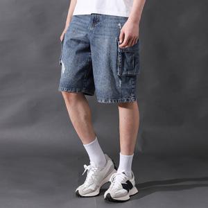 [후앙스] 와이드 건빵 주머니 워싱 버뮤다 5부 청반바지 PWCP2240