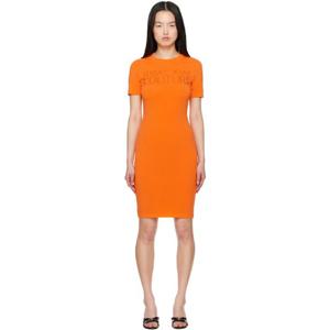 25 FW 베르사체진스꾸뛰르 여성 오렌지 크리스탈 로고 미니 드레스 251202F052000