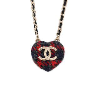 [엘러브] 샤넬 22K 트위드 하트 미러 체인 네크리스 5ET0541