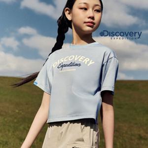 디스커버리키즈 DKRS53053-SBL 여아 프레시벤트 타이포그래픽 반팔 티셔츠 기능성