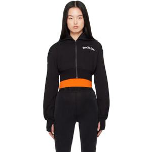 25 FW 베르사체진스꾸뛰르 여성 블랙 로고 자수 크롭 집업 후드티 251202F097001