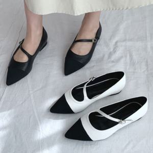 여성 플랫구두 사선 스트랩 슈즈 스틸레토 투톤컬러