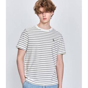 [헤지스남성] 화이트 트윌조직 스트라이프 반팔 티셔츠(HZTS5B505OW)