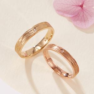 [비앤비골드] 14K 웨이브 우드컷 큐빅 커플링 반지 세트 RCS41073