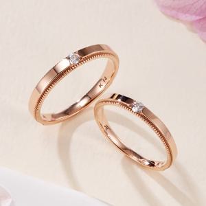 [비앤비골드] 14K 밀그레인 프롱 큐빅 커플링 반지 세트 RCS41069