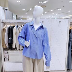 [밸리걸] 오픈 카라넥 스트라이프 박시 긴팔 셔츠 129830