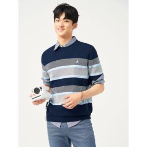 [빈폴멘] 블록 패턴 라운드 니트  네이비 (BC5351C33R)