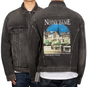 발렌시아가 남성 노트르담 프린팅 데님 자켓 블랙 646921 TBP47