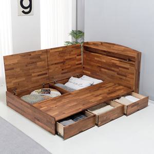 [착불] 바하 멀바우원목 수납형 LED 조명 침대프레임SS