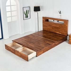 [착불] 캘리 멀바우원목 후면 서랍형 LED조명 침대프레임SS