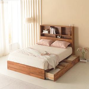 [착불] 큐엔 멀바우원목 책장형헤드 수납 침대프레임 SS