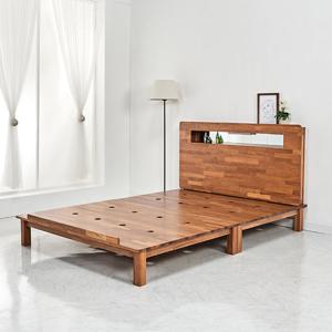 [착불] 캘리 멀바우원목 다리형 LED조명 침대프레임 Q