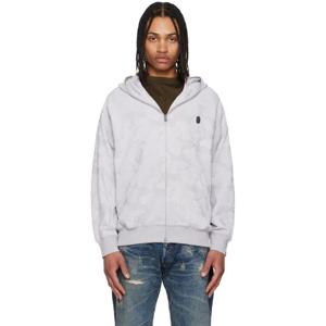 25 FW BAPE 남성 그레이 솔리드 카모 자카드 원 포인트 집업 후드티 251546M202039