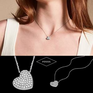 파슬 Fossil JF04674040 여자 남자 Sadie Glitz Heart 실버톤 팬던트 목걸이