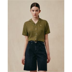 헤지스 여성  린넨 반소매셔츠 카키 HSSH5BC44K2