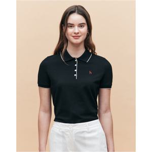 헤지스 여성 25SS 면블랙 티핑 슬림핏 피케 반소매 카라 티셔츠 HSTS5BC30BK