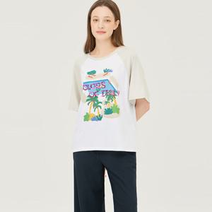 [베네통] 야자수 래글런 배색 티셔츠_BATS91531GR