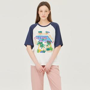 [베네통] 야자수 래글런 배색 티셔츠_BATS91531NY