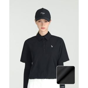 헤지스 골프 여성 25SS 블랙 여성 우븐 카라 반팔 티셔츠 HWTS5B359BK