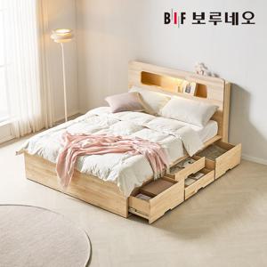 [착불] 보루네오 코지 4서랍 편백나무침대 원목 수납헤드 더블 프레임