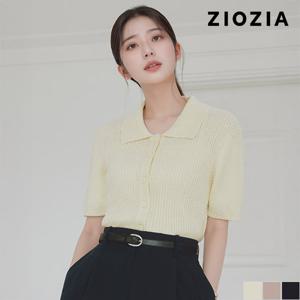 [지오지아 여성] 여성 반팔 카라 니트티셔츠 가디건 (AFD2EC1102)
