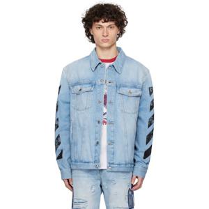25 FW 오프화이트 남성 블루 프레스코 다이애그널 애로우 데님 재킷 251607M177000