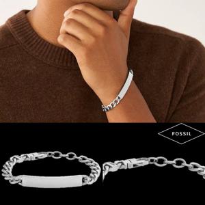 파슬 Fossil JF04164040 남자 여자 각인가능한 실버톤 Drew ID 체인 팔찌