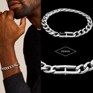 파슬 Fossil JF04770040 남자 여자 헤리티지 D-Link 실버톤 체인 팔찌