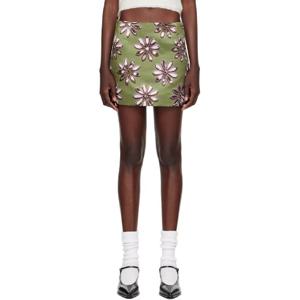 25 FW 메릴 로게 여성 카키 데이지 스쿠버 새틴 스트레이트 미니 스커트 251512F090001