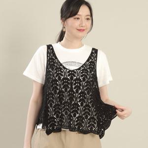 애비뉴투지 엄마옷 레이스 니트 뜨게 펀칭 스카시 면 봄 여름 숏 조끼 V04536