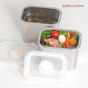 벨라쿠진 900ml 스텐 직사각 밀폐용기 냉장 냉동 반찬통 밧드 2p 세트