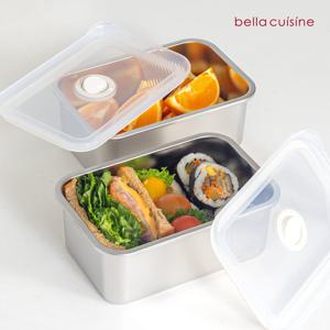 벨라쿠진 1600ml 스텐 직사각 밀폐용기 냉장 냉동 반찬통 밧드 2p 세트