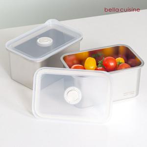 벨라쿠진 2100ml 스텐 직사각 밀폐용기 냉장 냉동 반찬통 밧드 2p 세트
