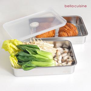 벨라쿠진 2300ml 스텐 직사각 밀폐용기 냉장 냉동 반찬통 밧드 2p 세트