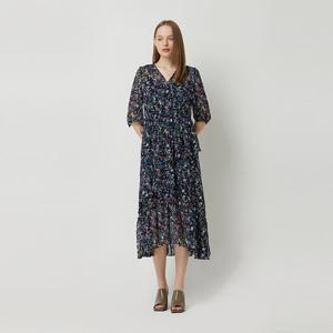 [시슬리] 칼로 플라워 프린트 프릴 롱 원피스_SAOP34531BK