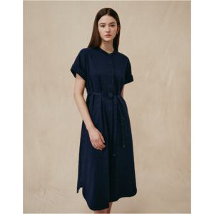 헤지스 여성 25SS 린넨 튜닉 반소매원피스 솔리드 네이비 HSDR5B405N2