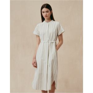 헤지스 여성 25SS 코튼 튜닉 반소매원피스 스트라이프 카키 HSDR5B405K2