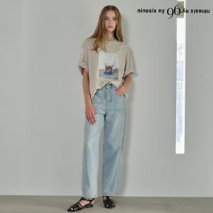[나인식스뉴욕(영캐릭터)]워싱 라인 디테일 데님 팬츠 (NP2TA004L0)